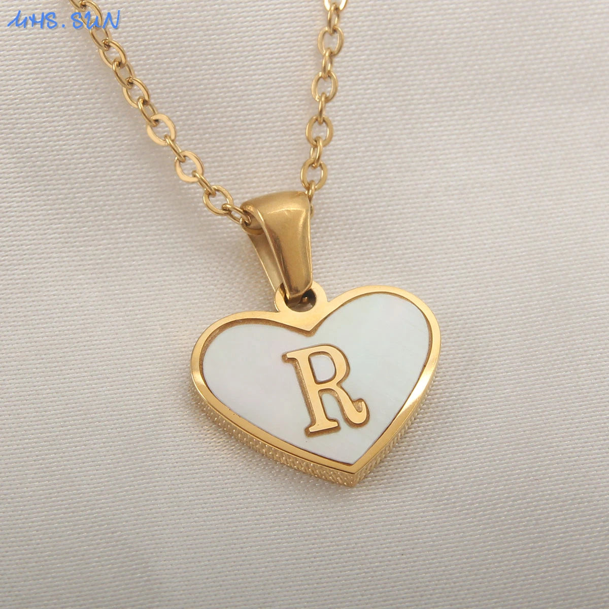 Stainless Steel Heart Initial Necklace for Women A-Z