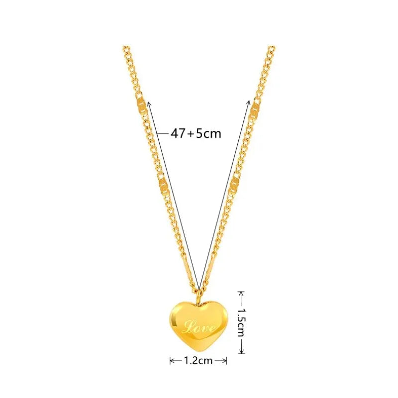 Gold Color Heart Necklace for Women Simple Fashion Love Engraved Collarbone Chain Holiday Gift
