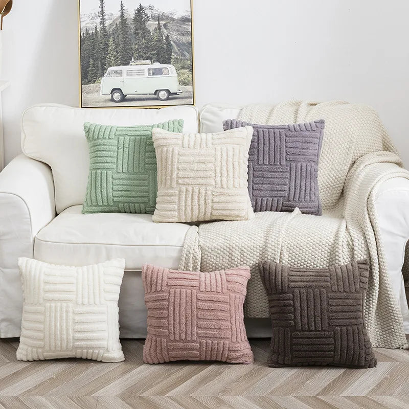Boho Faux Fur Plush Throw Pillow Cover – Cream White Luxury Soft Decorative Cushion Case