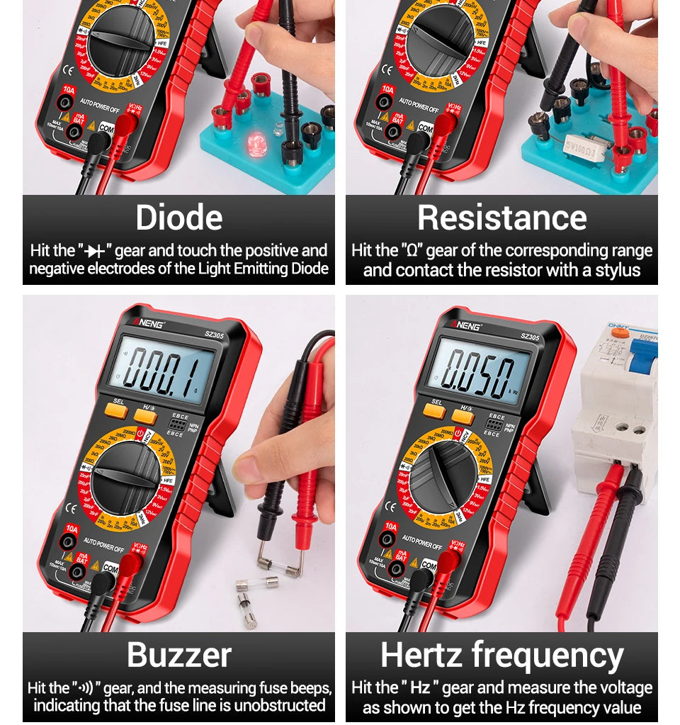 ANENG SZ305 Digital Multimeter Professional AC/DC Voltage Ammeter with Capacitor, hFE Triode and NCV Tester