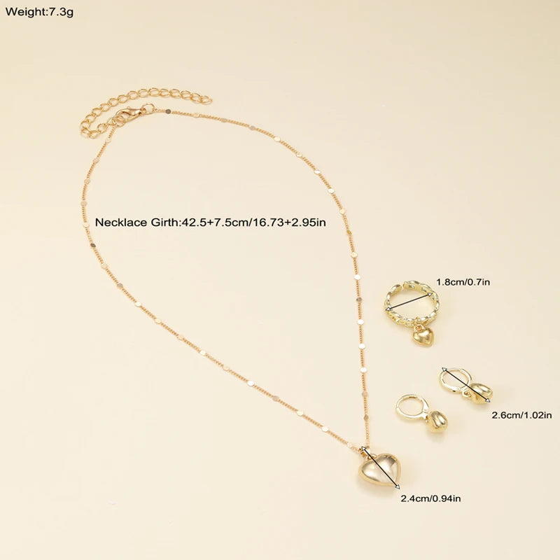 4-Piece Vintage Gold Heart Jewelry Set for Women