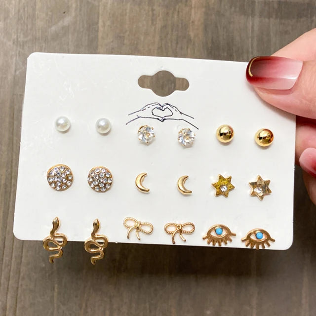 40Pcs Gold Color Earrings Set for Women Butterfly Heart Pearl