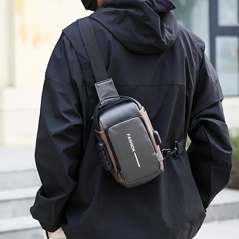Durable Oxford Fabric Men’s Sling Bag – Motorcycle Crossbody Chest Pack with Phone Pocket