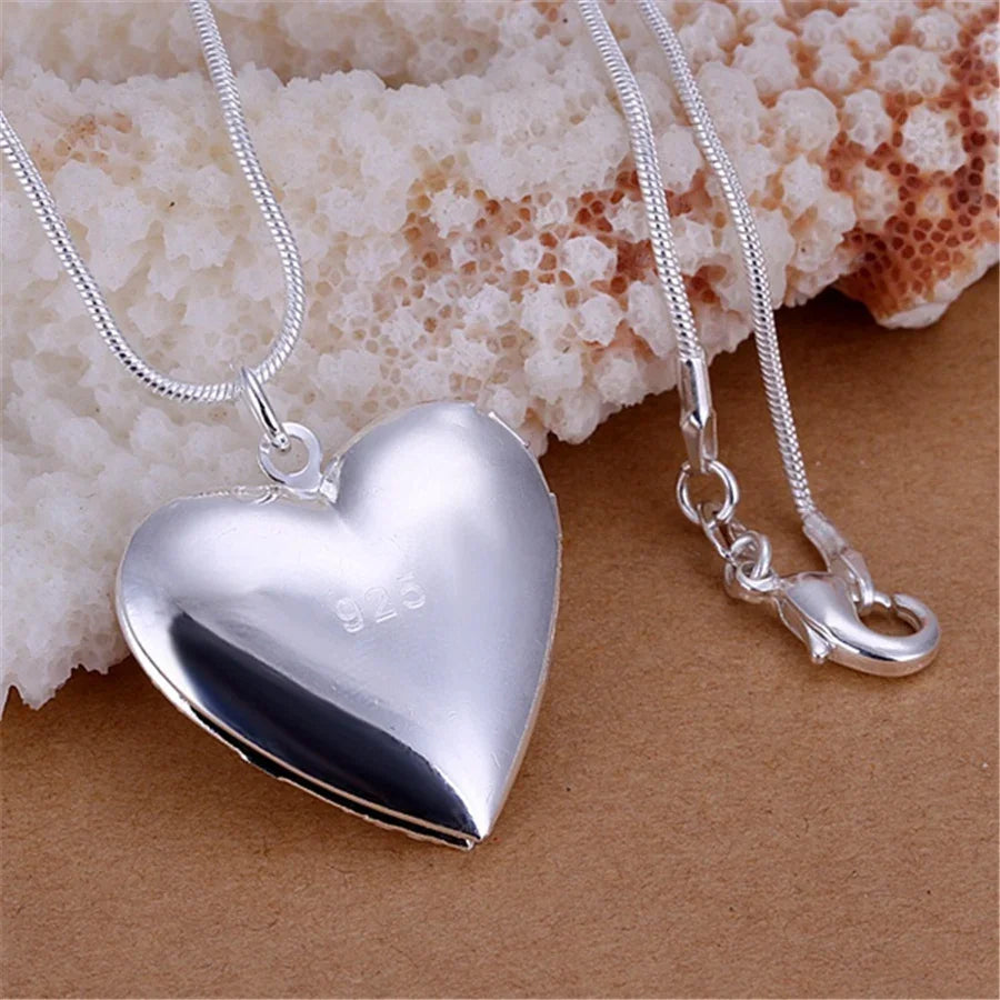 925 Sterling Silver Photo Frame Pendant Necklace with Snake Chain