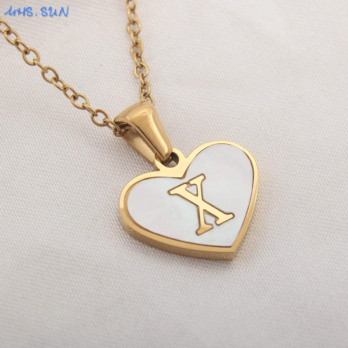 Stainless Steel Heart Initial Necklace for Women A-Z