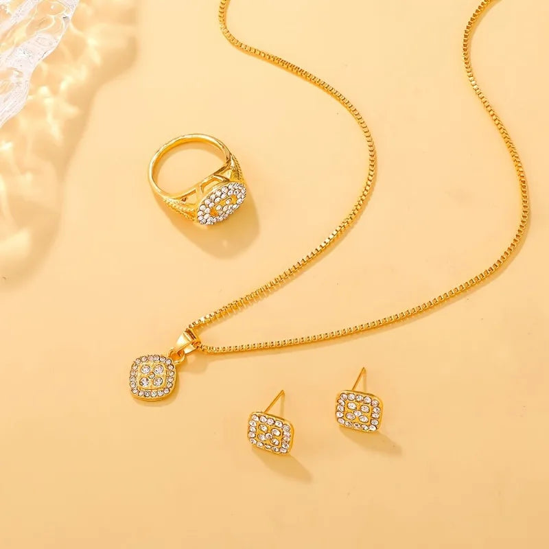 Luxury Cube Jewelry Set for Women Necklace Earrings Ring