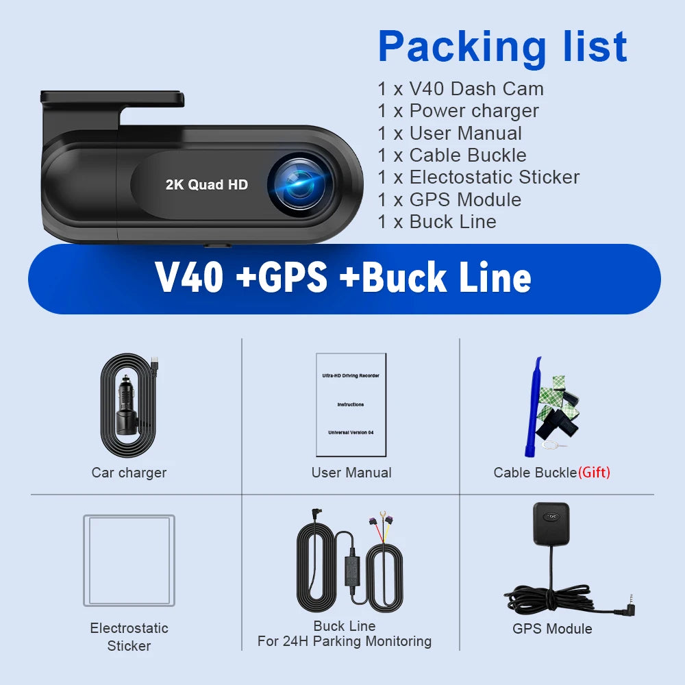 Soam 2.5K Front Dash Cam Built-in WiFi Car DVR with G-Sensor, Night Vision, WDR, GPS and 24H Parking Mode