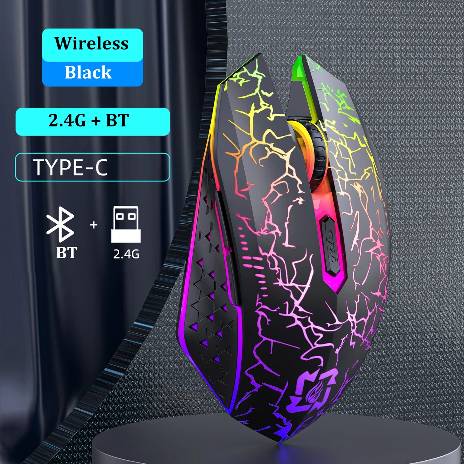 Bluetooth 5.2 RGB Wireless Gaming Mouse 2.4G Dual-Mode Silent Mouse