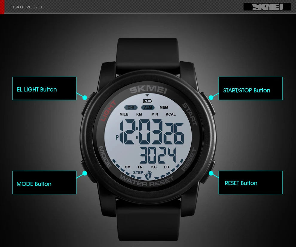 SKMEI 1469 Men’s Digital Sport Watch with Pedometer, Dual Time, Calorie, Distance and Mileage Tracker