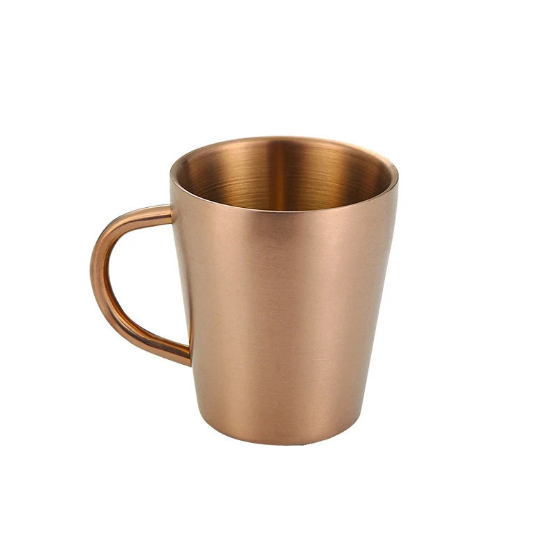 300ml Double-Layer 304 Stainless Steel Coffee Mug with Handle Gold and Silver Drinkware Cup