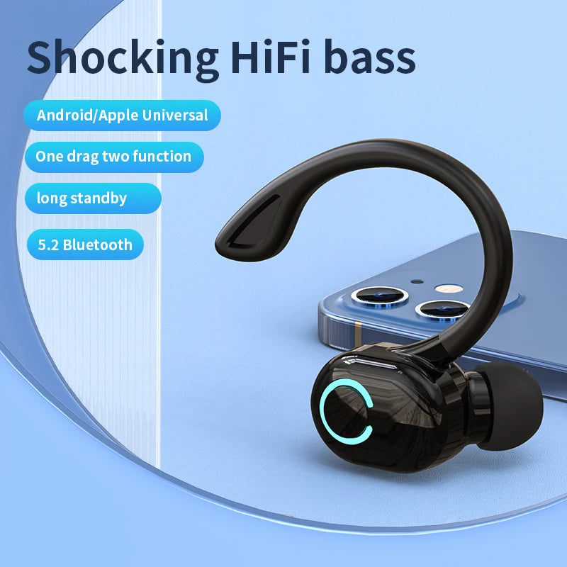 Wireless Bluetooth Earphones with HiFi Bass, HD Microphone, Ear-Hook Design, Noise Cancelling, Waterproof Sports Gaming Headset