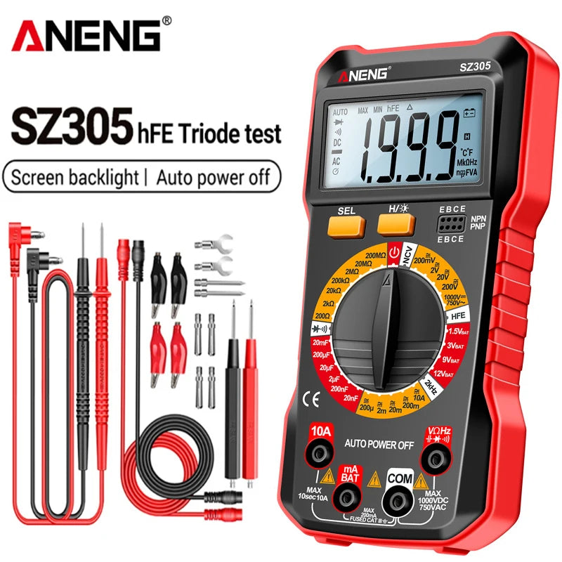 ANENG SZ305 Digital Multimeter Professional AC/DC Voltage Ammeter with Capacitor, hFE Triode and NCV Tester