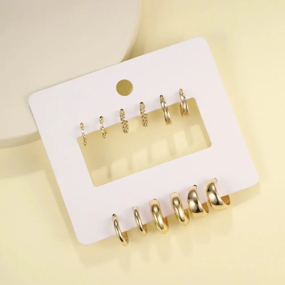6Pcs Stainless Steel Crystal Zirconia Hoop Earrings Set