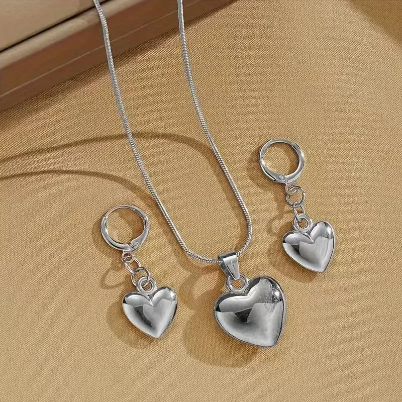 Heart Necklace and Earring Set for Women