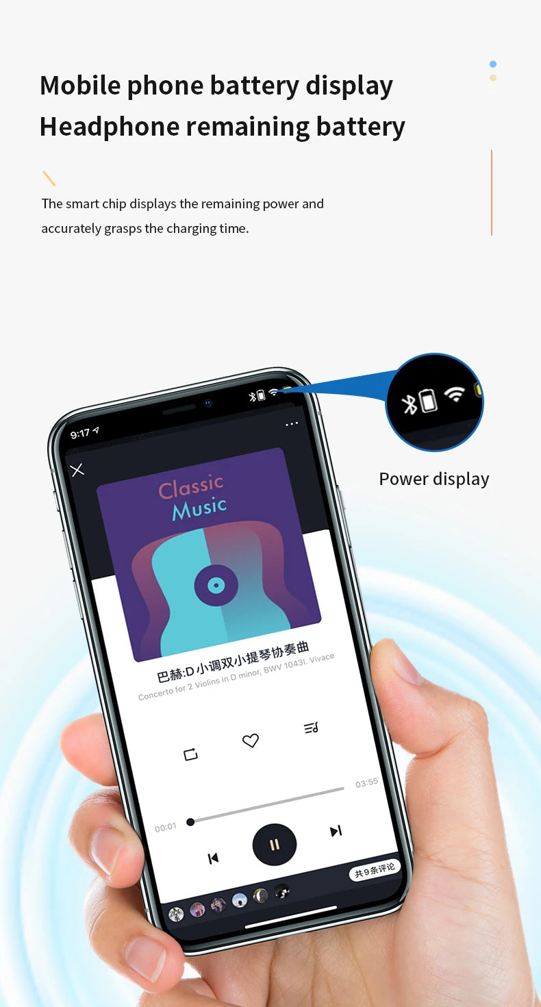 Wireless Bluetooth Earphones with HiFi Bass, HD Microphone, Ear-Hook Design, Noise Cancelling, Waterproof Sports Gaming Headset