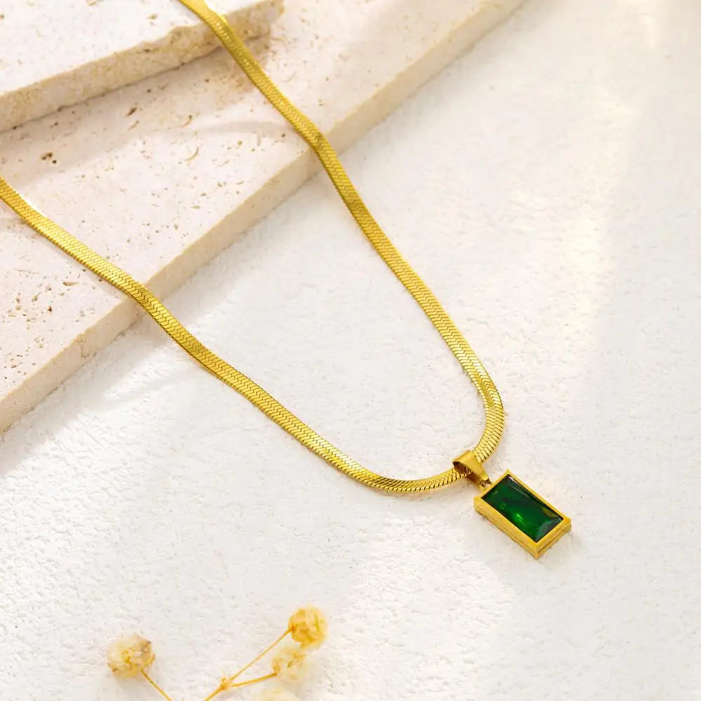 Green Crystal Necklace and Earrings Jewelry Set for Women