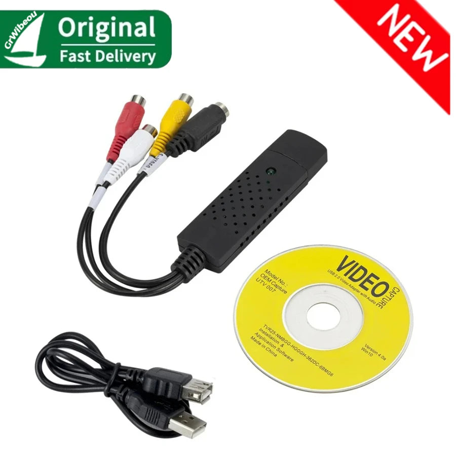 USB 2.0 to RCA Audio Video Capture Converter for PC TV VHS DVD