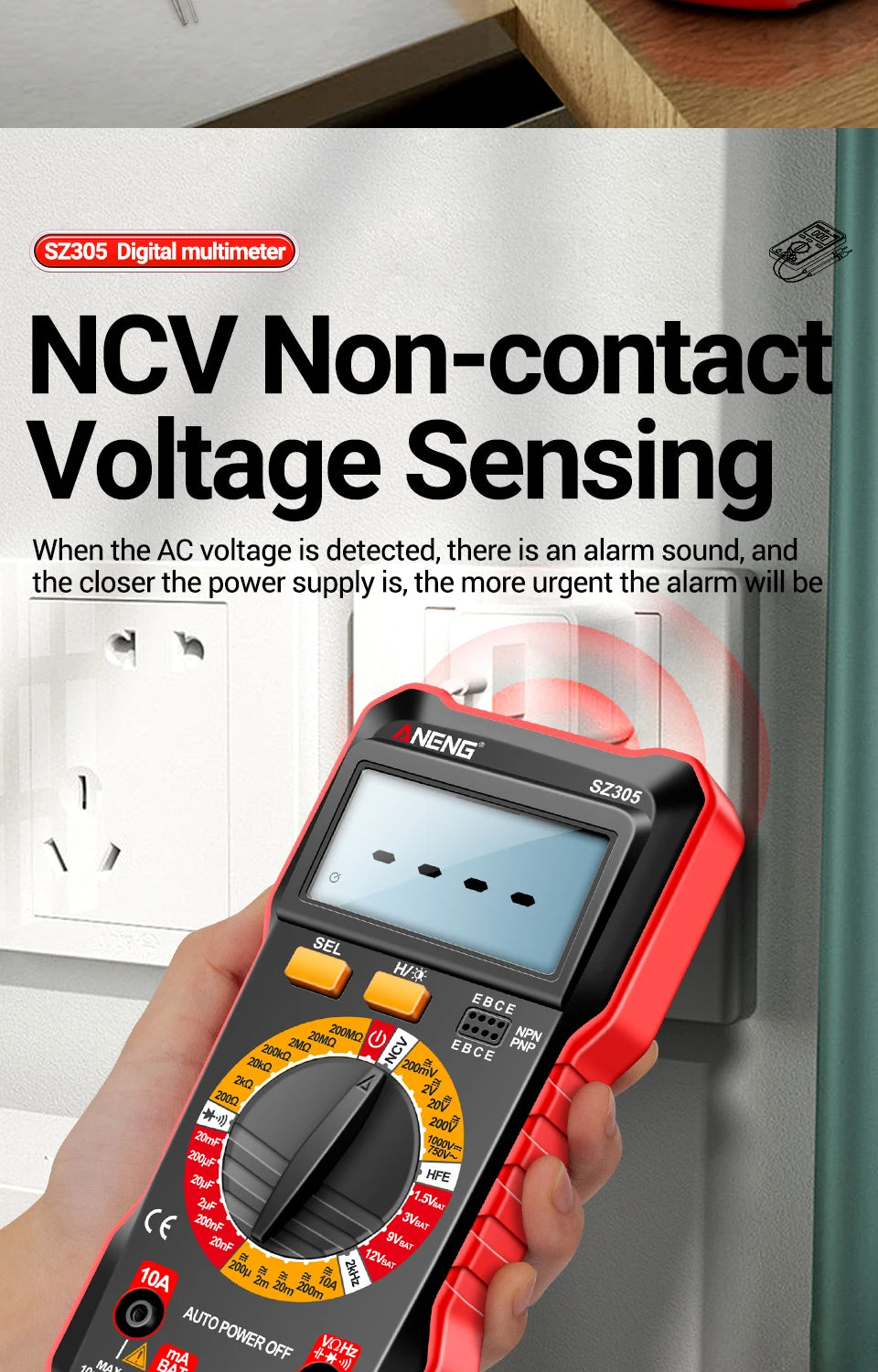 ANENG SZ305 Digital Multimeter Professional AC/DC Voltage Ammeter with Capacitor, hFE Triode and NCV Tester