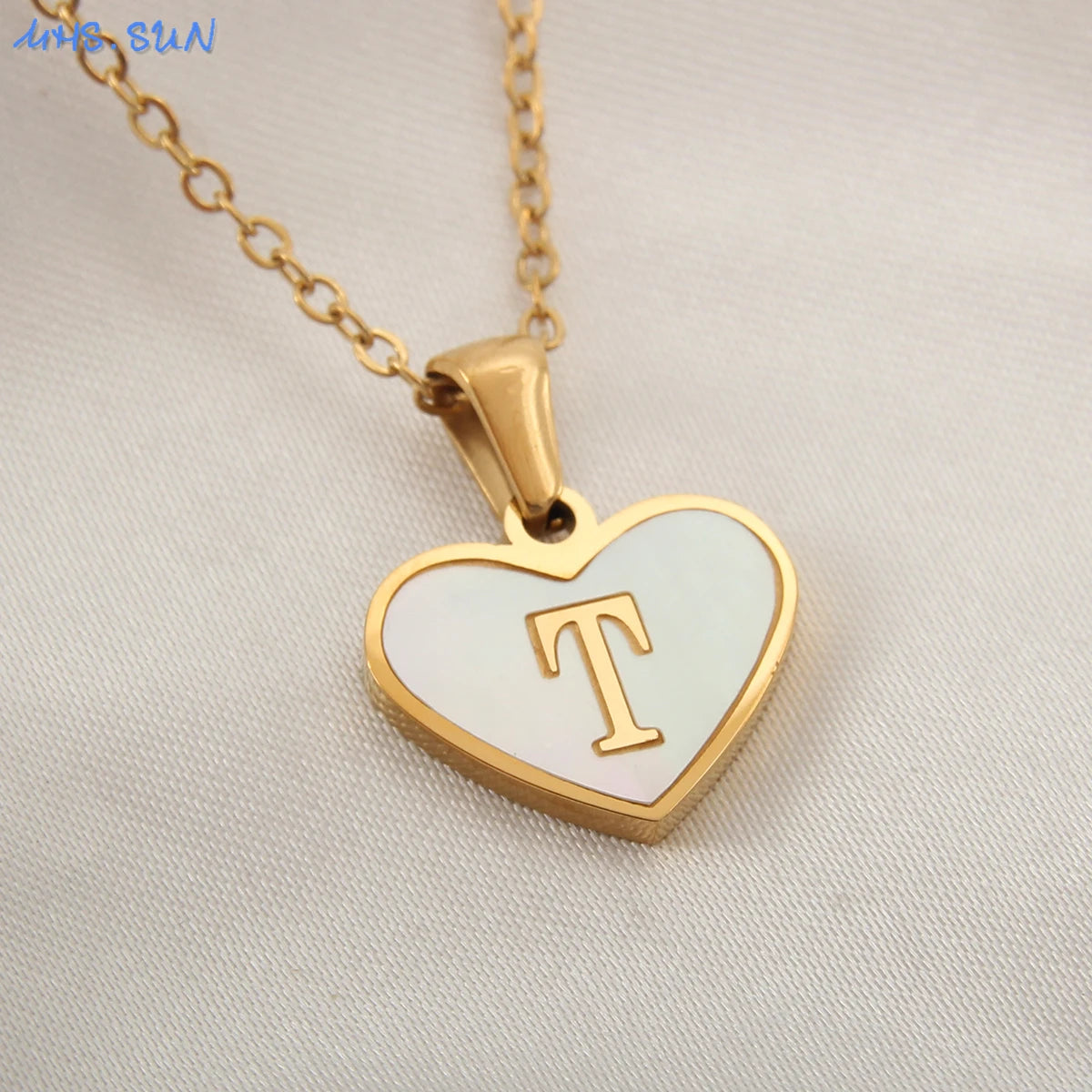 Stainless Steel Heart Initial Necklace for Women A-Z