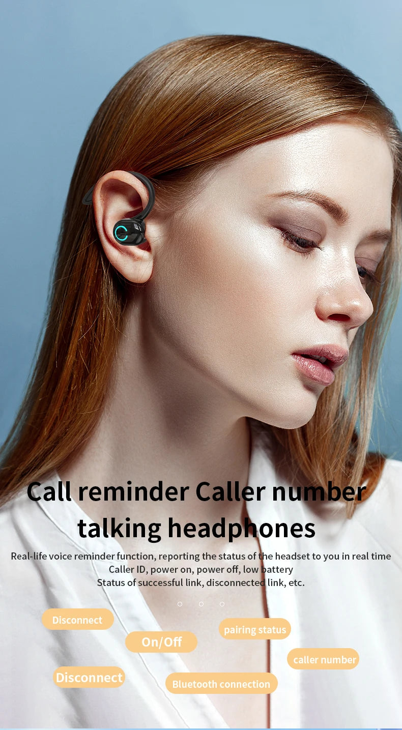 Wireless Bluetooth Earphones with HiFi Bass, HD Microphone, Ear-Hook Design, Noise Cancelling, Waterproof Sports Gaming Headset