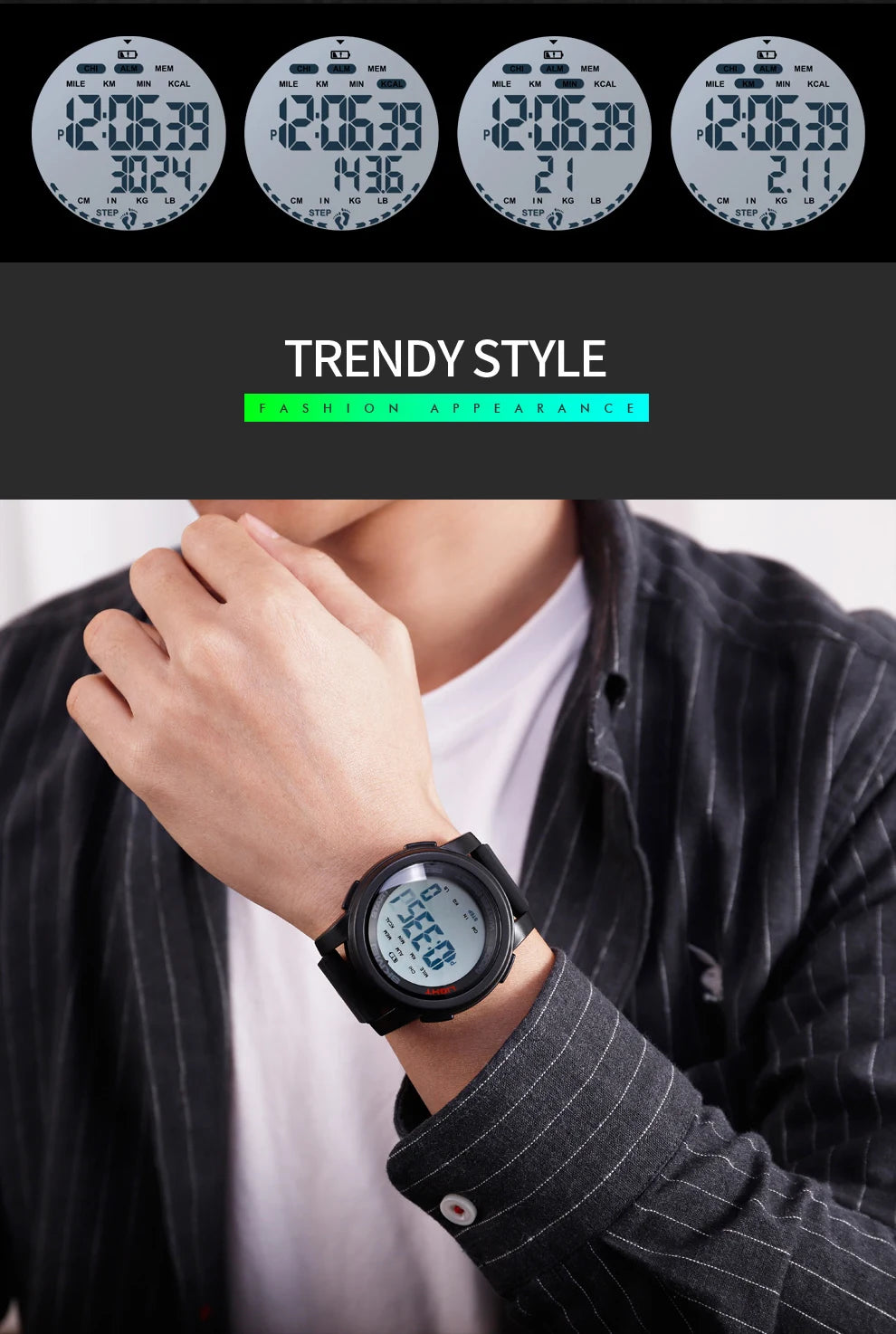 SKMEI 1469 Men’s Digital Sport Watch with Pedometer, Dual Time, Calorie, Distance and Mileage Tracker