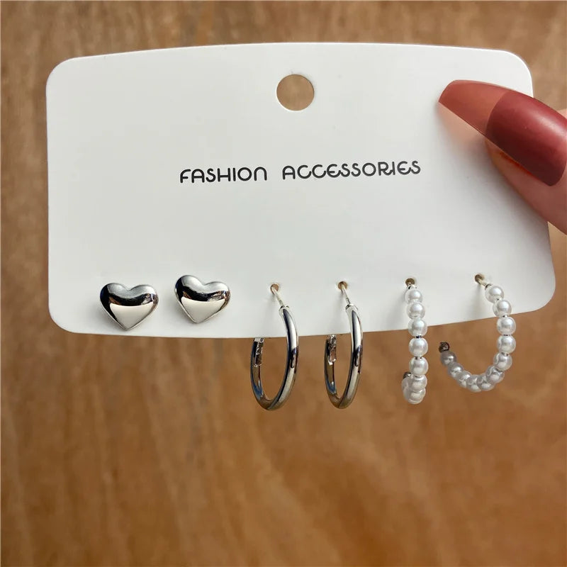 40Pcs Gold Color Earrings Set for Women Butterfly Heart Pearl