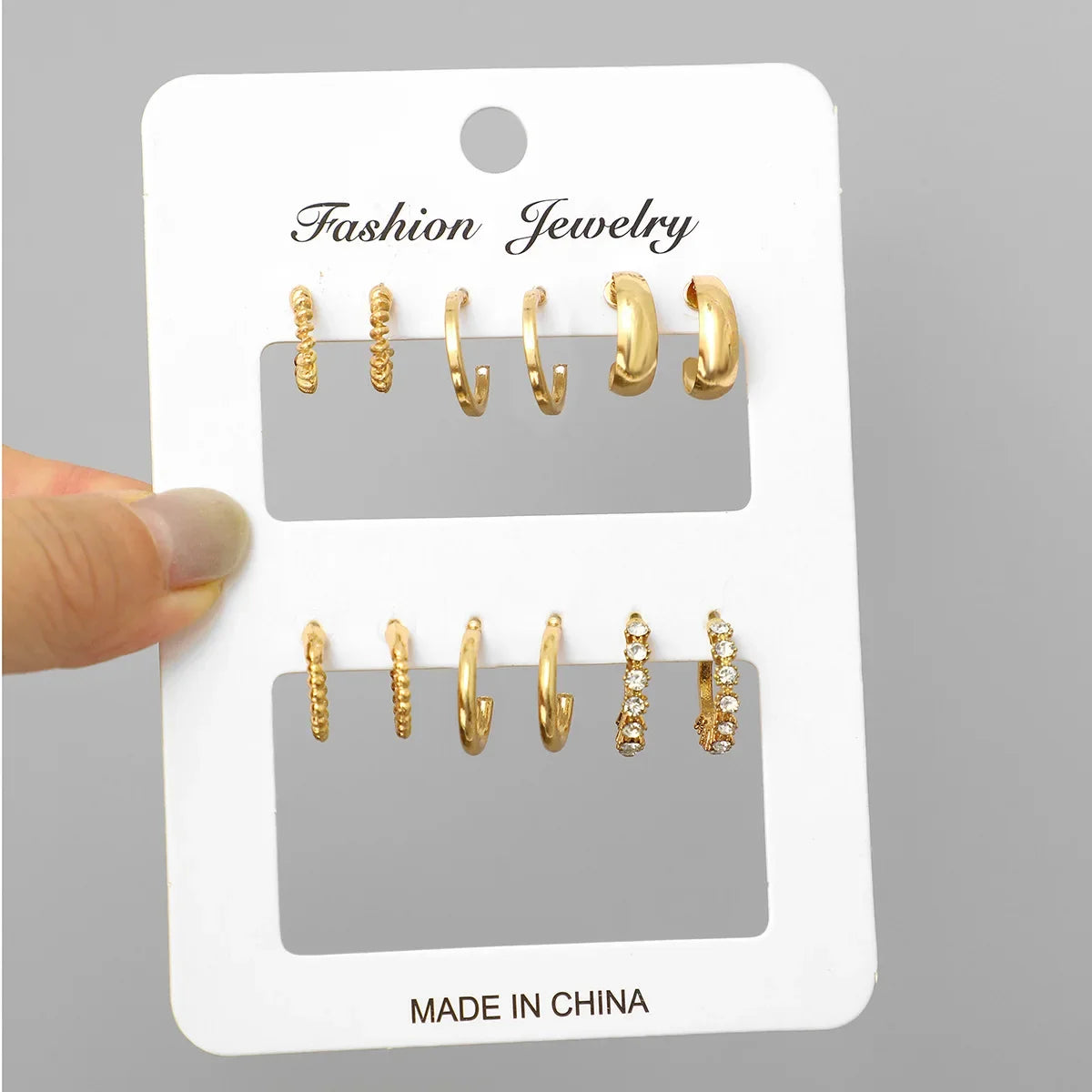 6Pcs Stainless Steel Crystal Zirconia Hoop Earrings Set