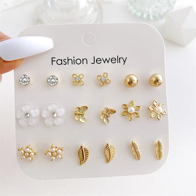 40Pcs Gold Color Earrings Set for Women Butterfly Heart Pearl