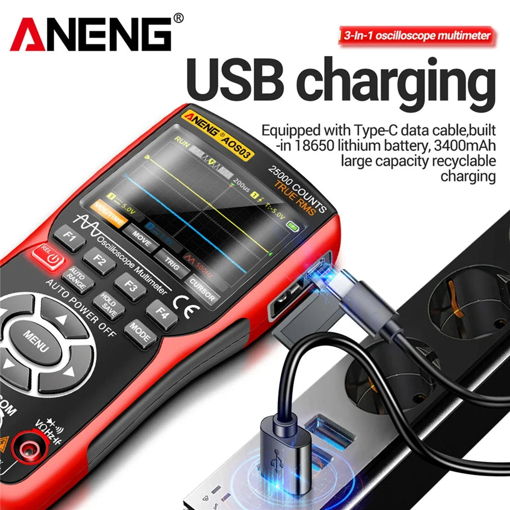Digital Handheld Automotive Oscilloscope Multimeter 2 Channel 50MHz with Waveform Output for Car Electrical Repair