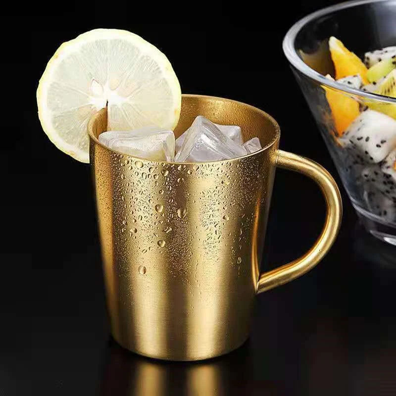 300ml Double-Layer 304 Stainless Steel Coffee Mug with Handle Gold and Silver Drinkware Cup