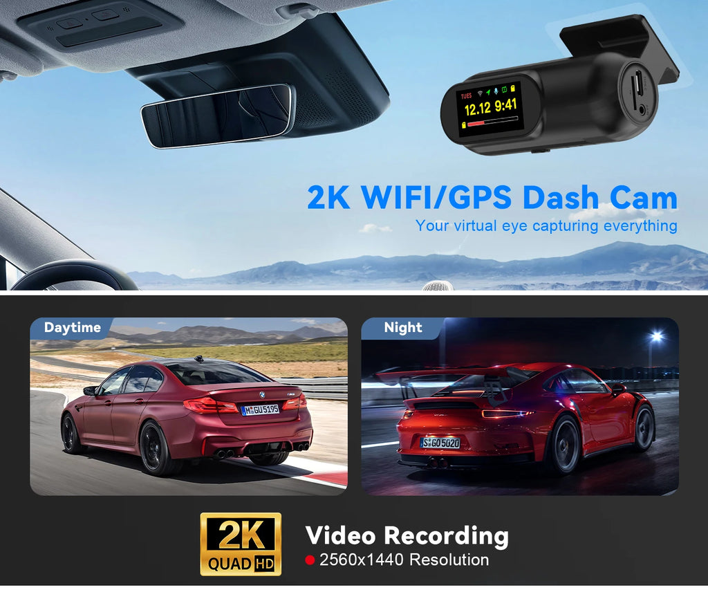 Soam 2.5K Front Dash Cam Built-in WiFi Car DVR with G-Sensor, Night Vision, WDR, GPS and 24H Parking Mode