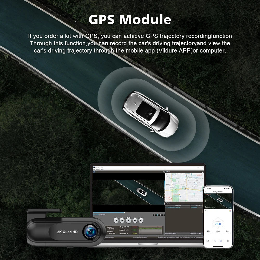 Soam 2.5K Front Dash Cam Built-in WiFi Car DVR with G-Sensor, Night Vision, WDR, GPS and 24H Parking Mode
