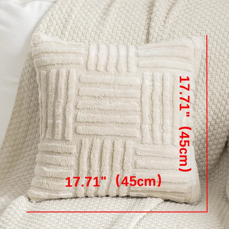 Boho Faux Fur Plush Throw Pillow Cover – Cream White Luxury Soft Decorative Cushion Case