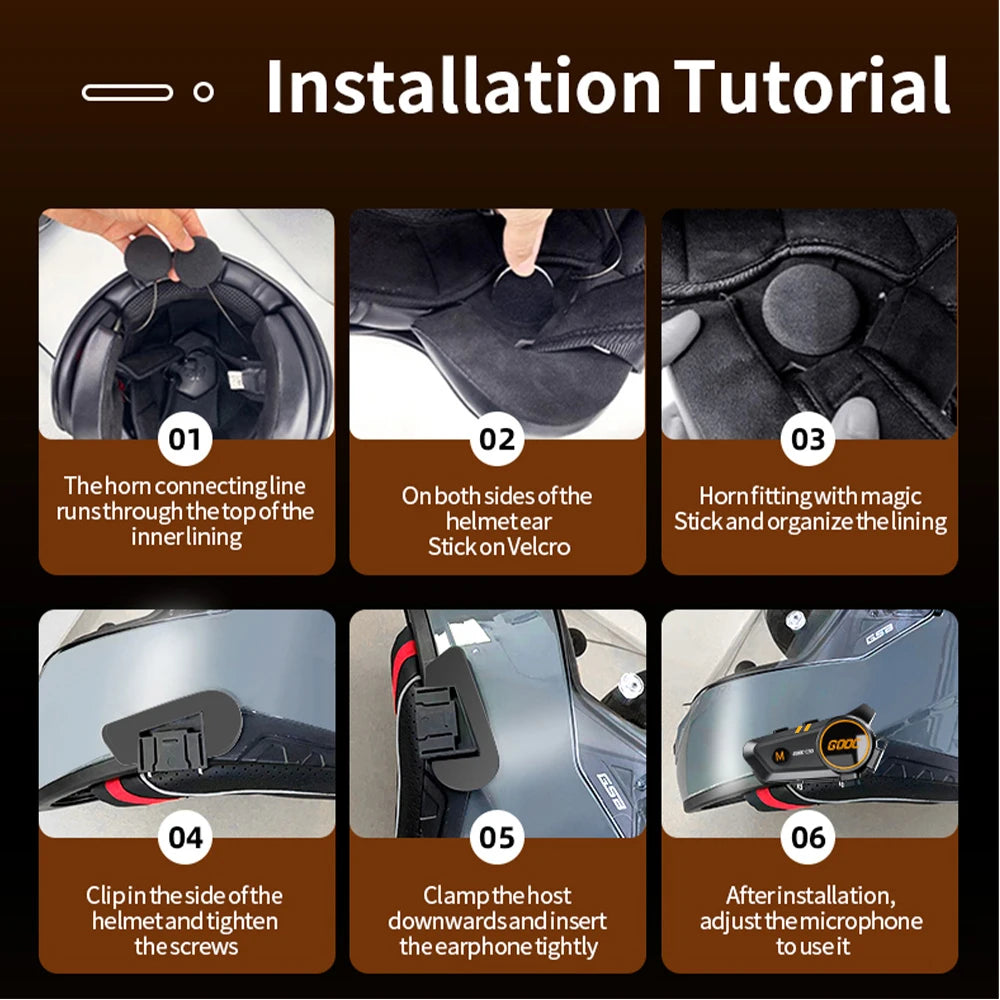 Bluetooth 5.3 Motorcycle Helmet Headset Waterproof Hands-Free Earphone