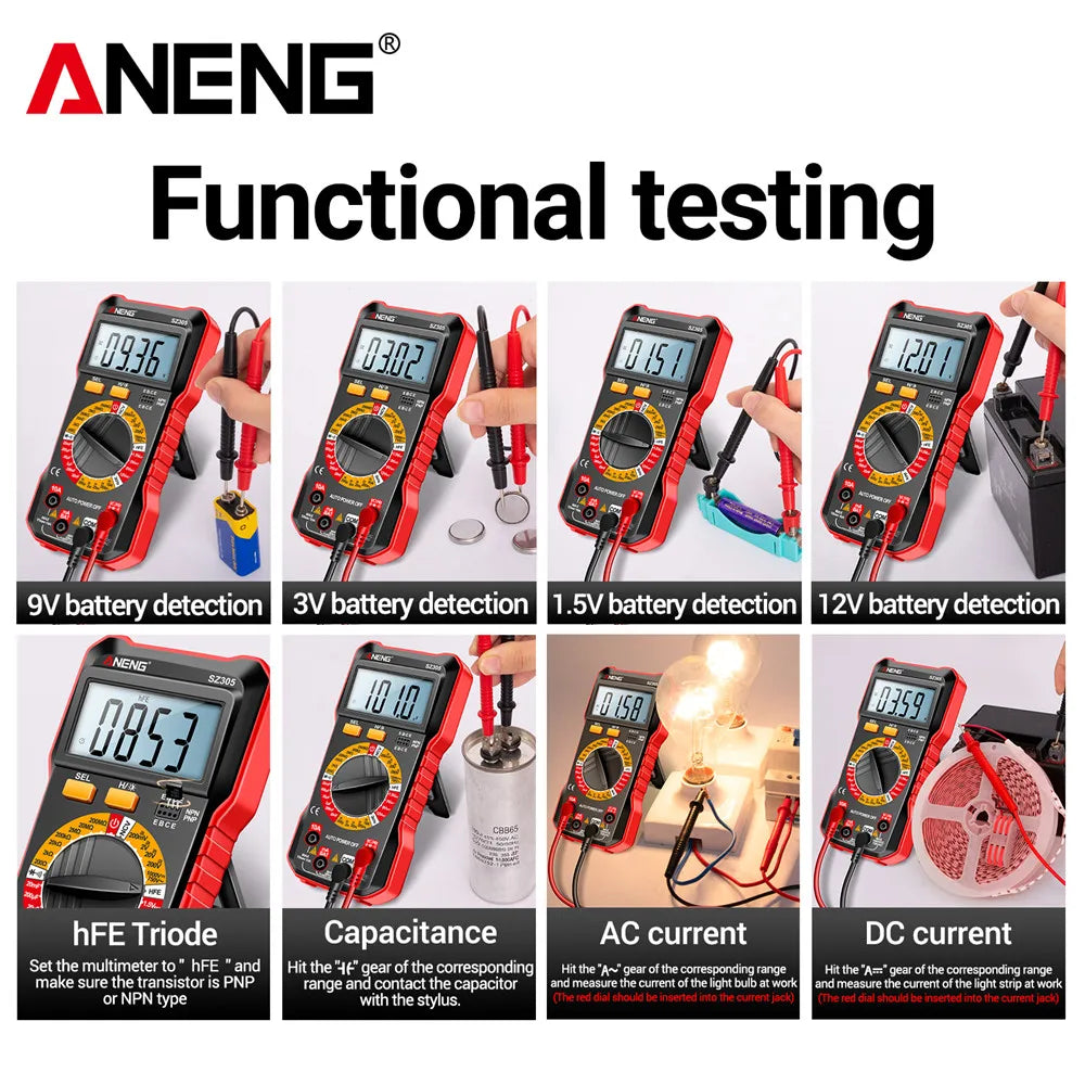 ANENG SZ305 Digital Multimeter Professional AC/DC Voltage Ammeter with Capacitor, hFE Triode and NCV Tester