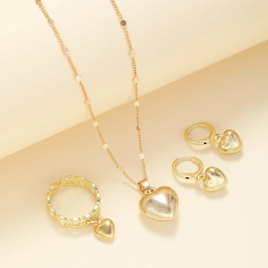 4-Piece Vintage Gold Heart Jewelry Set for Women