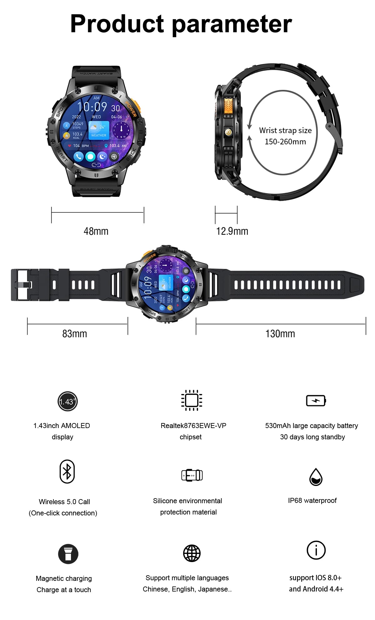 AMOLED Bluetooth Call Smart Watch