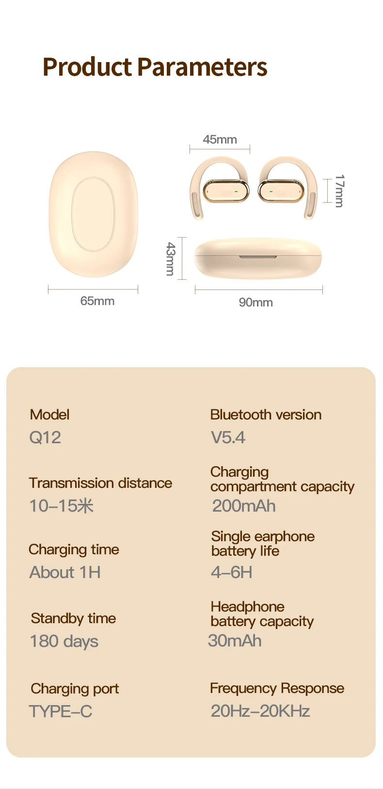 Bluetooth 5.4 IPX7 Waterproof Sports Earphones with ENC Mic