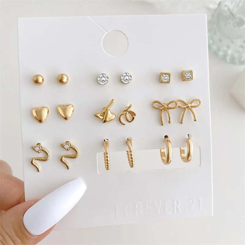 40Pcs Gold Color Earrings Set for Women Butterfly Heart Pearl