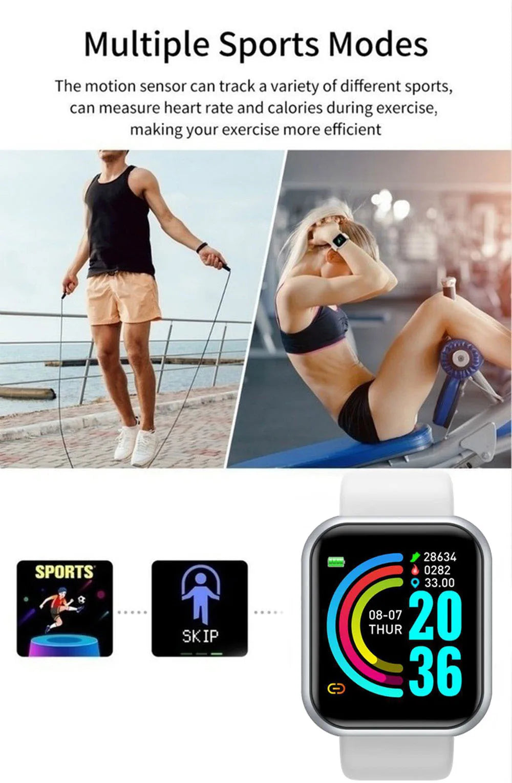 Smart Watch Music Control Calorie Distance Fitness Tracker Message Remind Men Smartwatch Women Watches Bracelet Clock Alarm Y68
