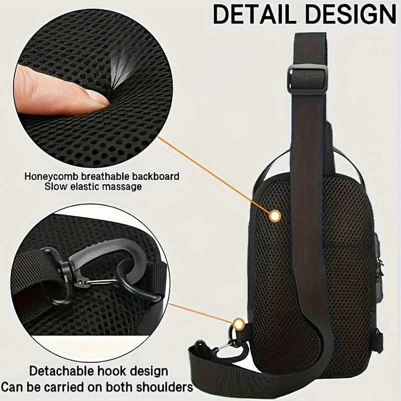 Durable Oxford Fabric Men’s Sling Bag – Motorcycle Crossbody Chest Pack with Phone Pocket