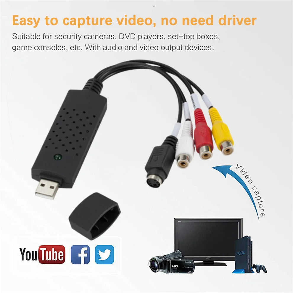 USB 2.0 to RCA Audio Video Capture Converter for PC TV VHS DVD