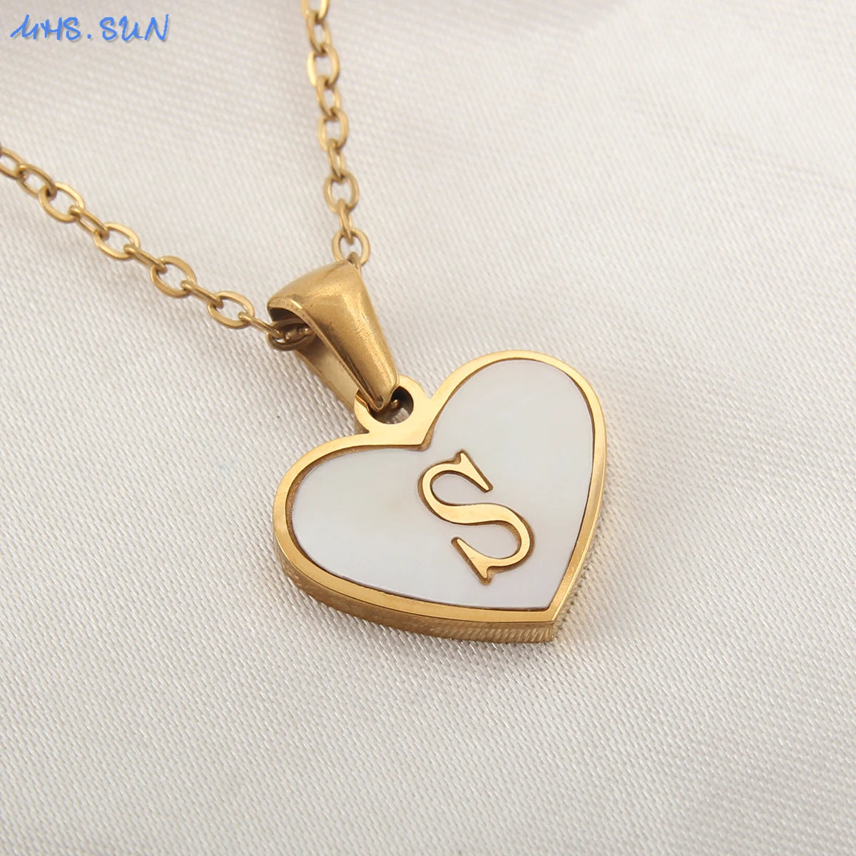 Stainless Steel Heart Initial Necklace for Women A-Z