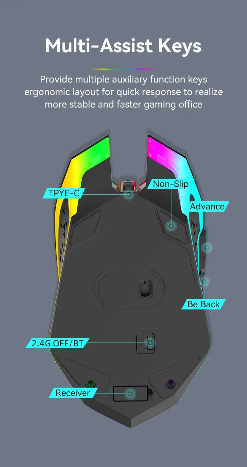 Bluetooth 5.2 RGB Wireless Gaming Mouse 2.4G Dual-Mode Silent Mouse