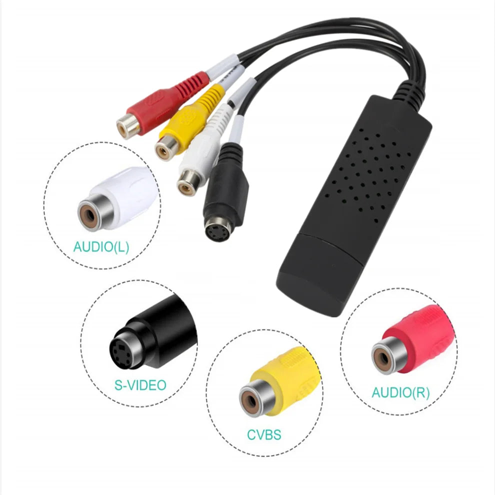 USB 2.0 to RCA Audio Video Capture Converter for PC TV VHS DVD