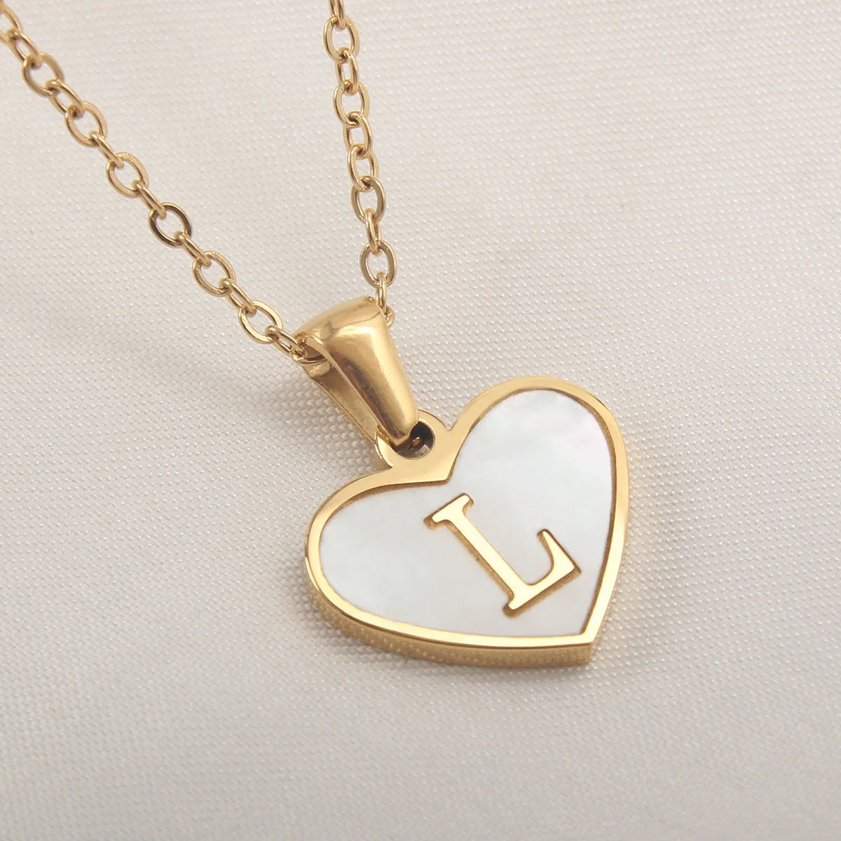 Stainless Steel Heart Initial Necklace for Women A-Z