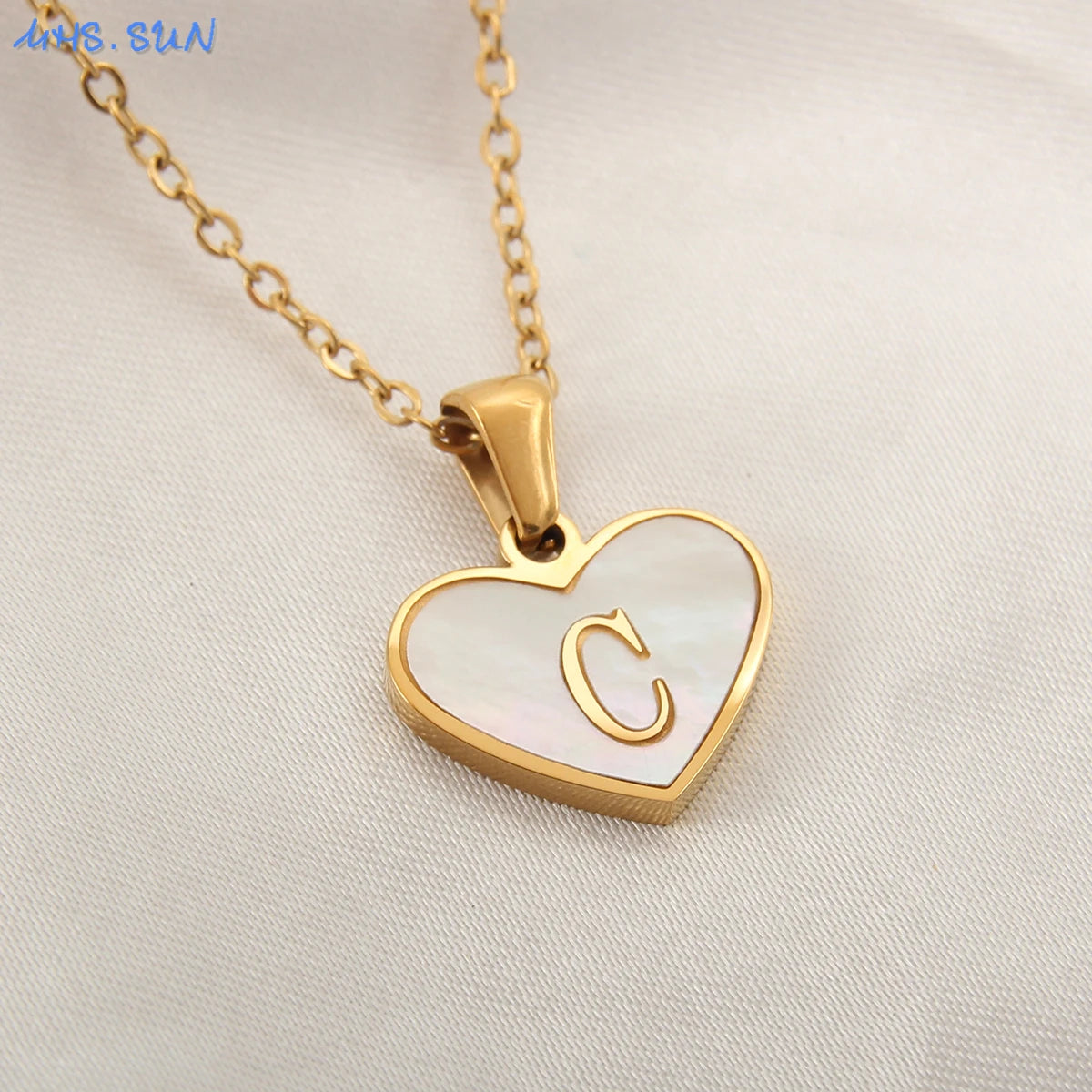 Stainless Steel Heart Initial Necklace for Women A-Z