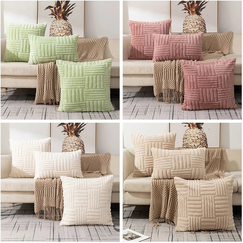 Boho Faux Fur Plush Throw Pillow Cover – Cream White Luxury Soft Decorative Cushion Case