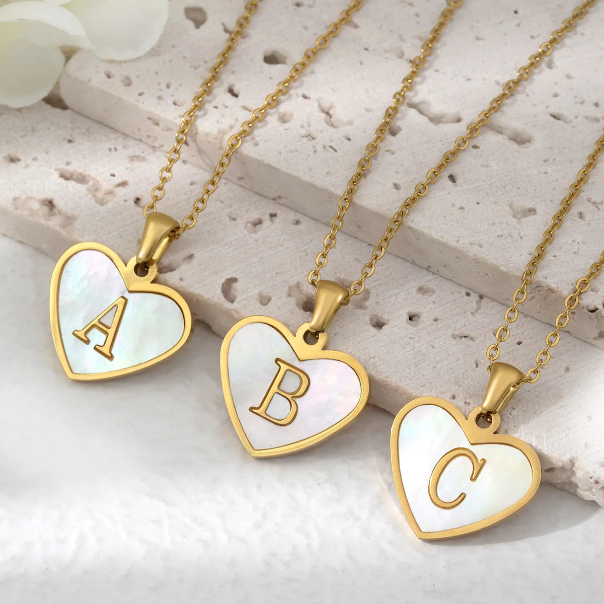 Stainless Steel Heart Initial Necklace for Women A-Z