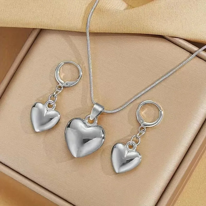 Heart Necklace and Earring Set for Women